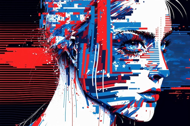 Retrato de mujer pintado en rojo y azul sobre fondo blanco Chica inglesa