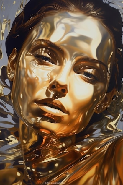 Un retrato de una mujer con pintura dorada y pintura dorada.