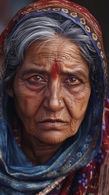 Retrato de una mujer de un pueblo indio de Himachal Pradesh