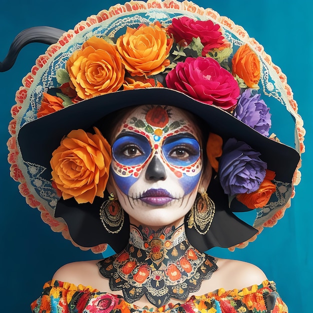 Retrato de una mujer que lleva el día de los muertos Ai Generate