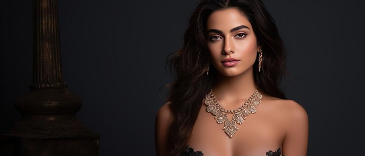 retrato de una mujer que llevaba joyas en negro