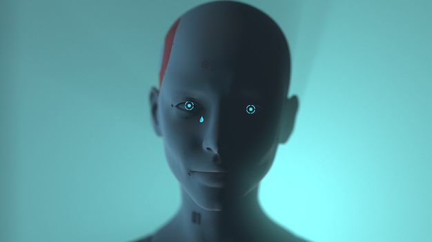 Retrato de una mujer robot de cerca el concepto de emociones y sentimientos de la inteligencia de la máquina