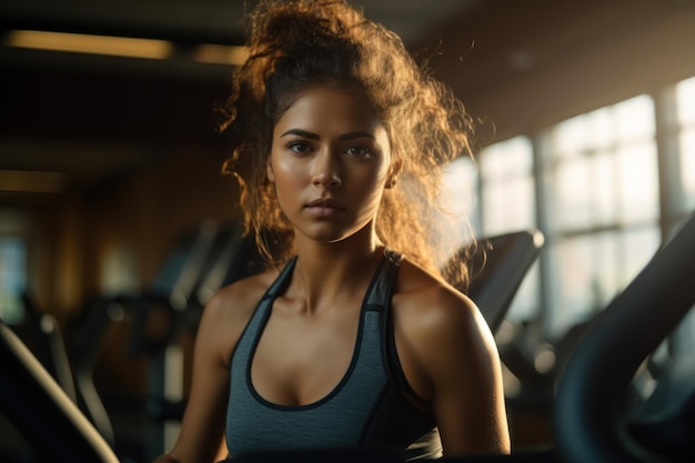 Retrato de mujer en ropa deportiva durante el entrenamiento en el gimnasio. Niña de fitness haciendo ejercicio.