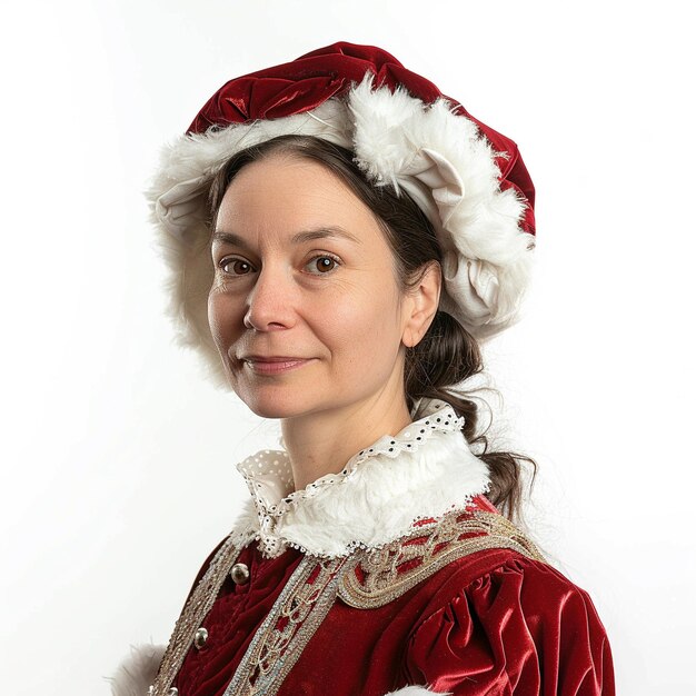 Foto retrato de una mujer con ropa de navidad aislada sobre un fondo blanco