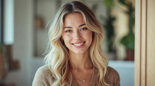 Retrato de una mujer rubia sonriente