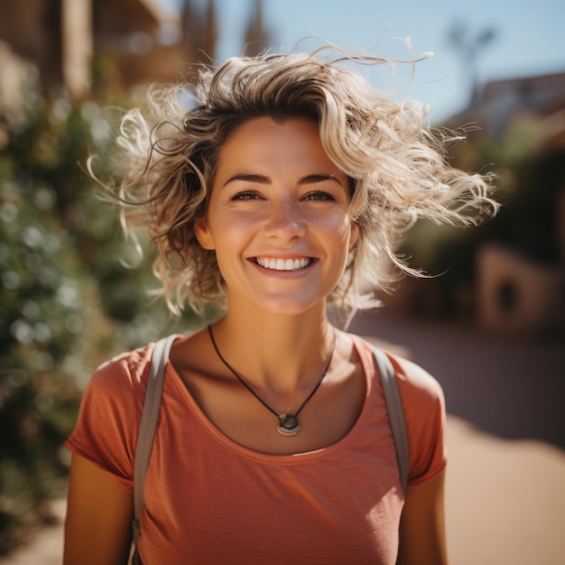 Retrato de una mujer rubia sonriente