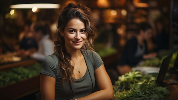 retrato de mujer sentada en un café