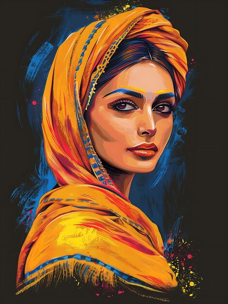 Retrato de una mujer sikh con un Salwar Kameez tradicional y un diseño de camiseta Art Tattoo Ink Frames