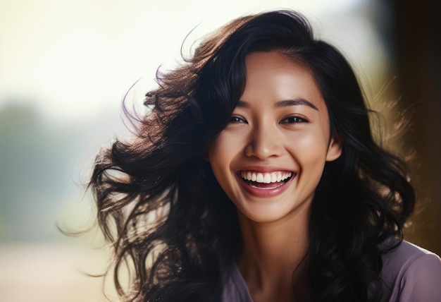 Retrato de una mujer sonriente aislada del fondo