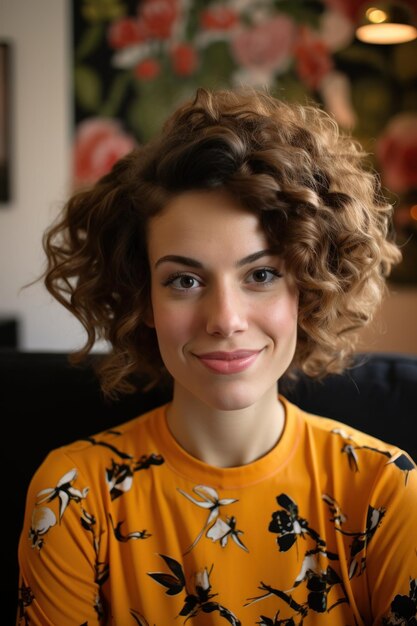 Retrato de mujer sonriente en casa