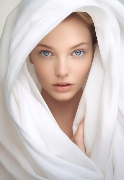 Retrato mujer spa limpio blanco moda joven cuidado de la piel elegancia belleza cara cosmética piel