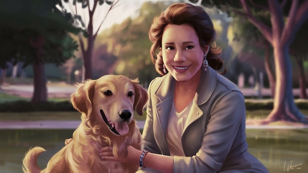 Retrato de una mujer con su hermoso perro