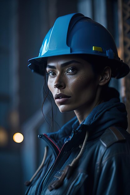 Retrato mujer trabajadora con hermoso fondo AI generativa