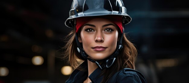Retrato de mujer trabajadora industrial en casco posando para la foto