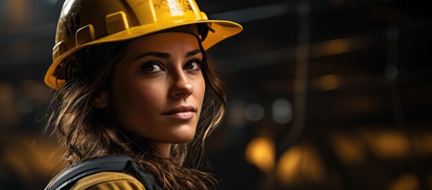 Retrato de mujer trabajadora industrial en casco posando para la foto