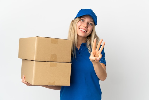 Foto retrato, mujer, trabajando, como, mensajero, entrega