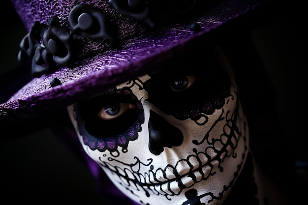 Retrato de una mujer con el tradicional maquillaje de la muerte Festival mexicano Dia de los Muertos Halloween