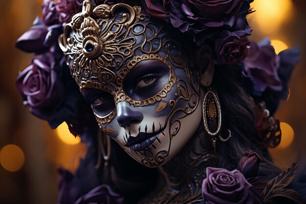Retrato de una mujer con el tradicional maquillaje de la muerte Festival mexicano Dia de los Muertos Halloween
