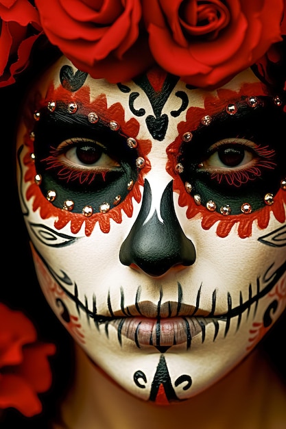 Retrato de una mujer con el tradicional maquillaje de la muerte Festival mexicano Dia de los Muertos Halloween