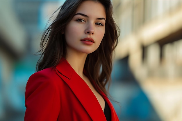 Retrato de la mujer en traje rojo