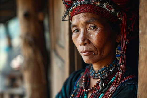 Retrato de una mujer de la tribu Karen de la tribu del norte de Tailandia