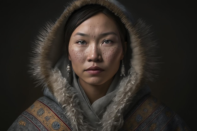 Retrato de mujer de la tribu Nenets en Siberia Arte generado por Ai