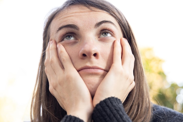 Foto retrato, de, un, mujer triste