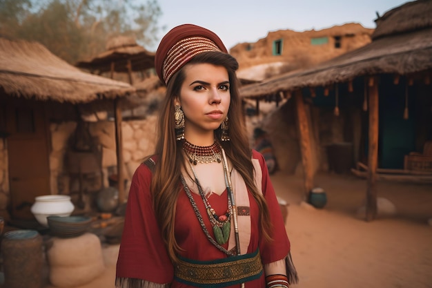 Retrato de una mujer vestida tradicionalmente de origen indio red neuronal generada por ai