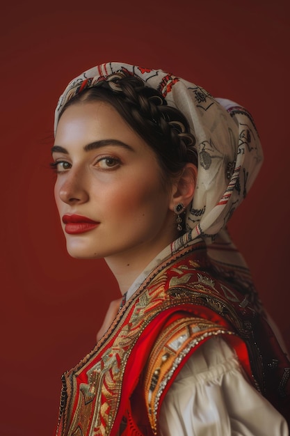 Foto retrato de una mujer con un vestido rojo ia generativa