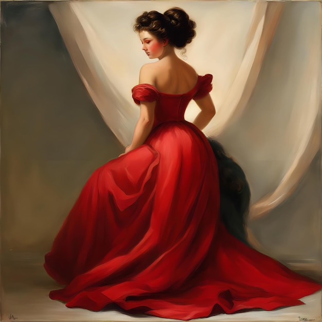 retrato de una mujer en vestido rojo