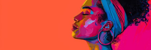 Retrato de una mujer vibrante con colores audaces