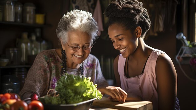 Foto retrato de mujeres felices en la cocina