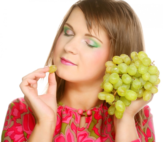 Foto retrato, mulher, segurando, uvas