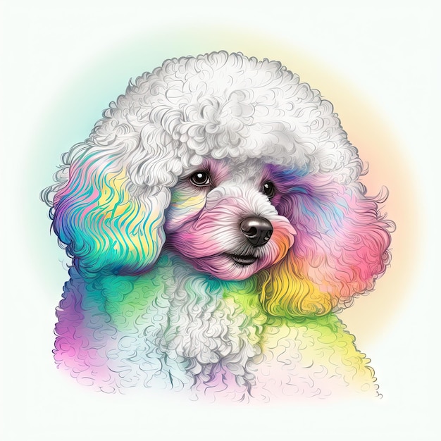 Retrato de muy divertido perro Caniche magnífica imagen arte colorido Generativo AI AIG15