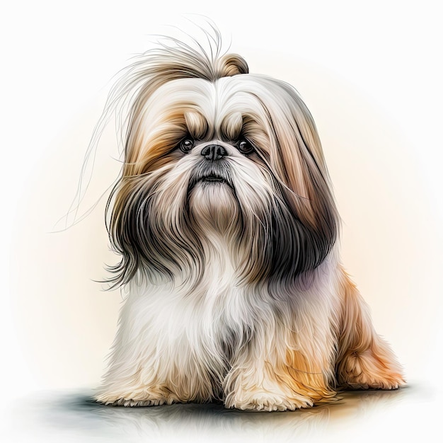 Retrato de muy divertido perro Shi Tzu magnífica imagen arte colorido Generativo AI AIG15