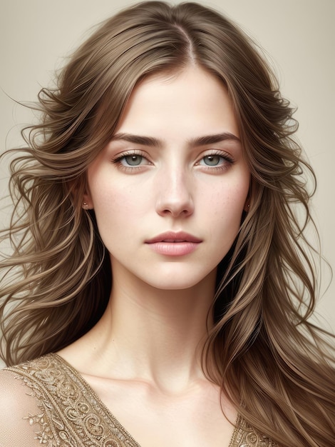 Retrato natural de uma jovem bela garota de cabelos castanhos