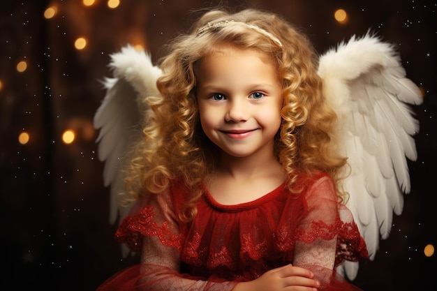 Foto retrato de una niña con alas de ángel ángel de navidad