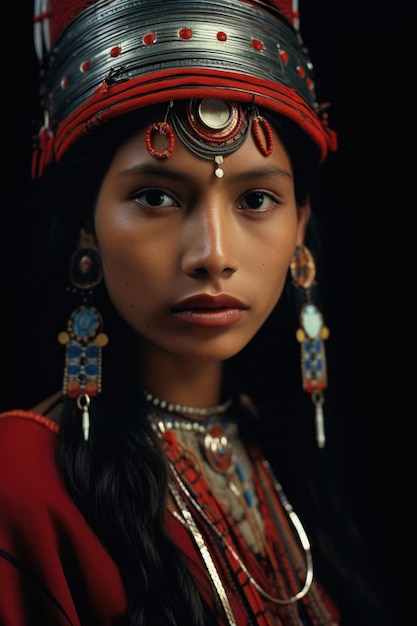 Retrato de una niña andina con trajes tradicionales.