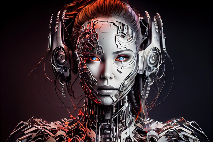 Foto retrato de niña androide futurista ia generativa ia generativa