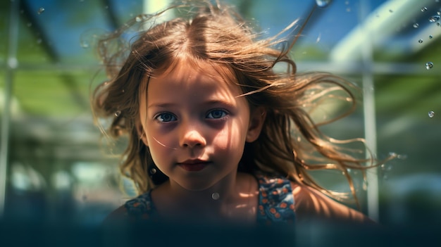Retrato de una niña aprendiendo a nadar Generativo Ai