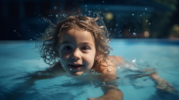 Retrato de una niña aprendiendo a nadar Generativo Ai