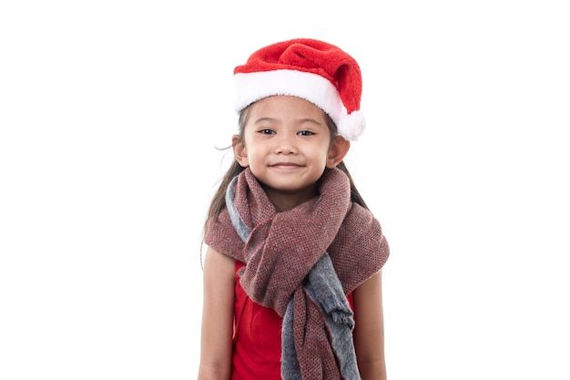 Retrato de niña asiática con gorro de Papá Noel