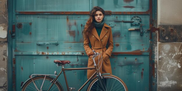 Retrato de una niña en bicicleta en la ciudad estilo de vida saludable IA generativa