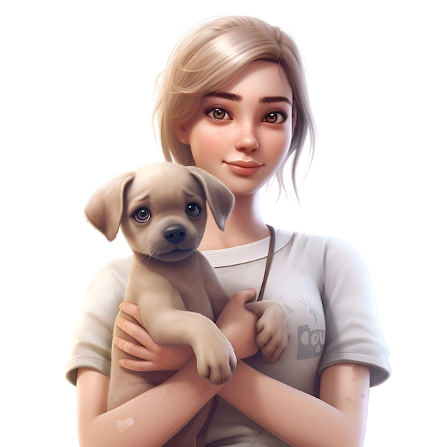 retrato de una niña con un cachorro en un fondo blanco