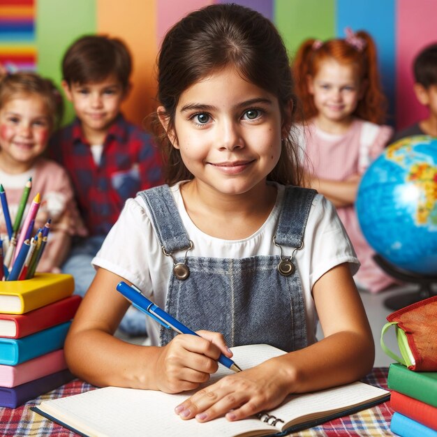 Retrato de una niña en la escuela generado por la IA