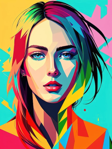 Retrato de una niña en un estilo gráfico multicolor