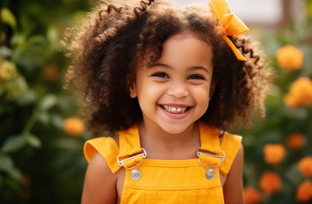 Retrato de una niña feliz con el cabello rizado