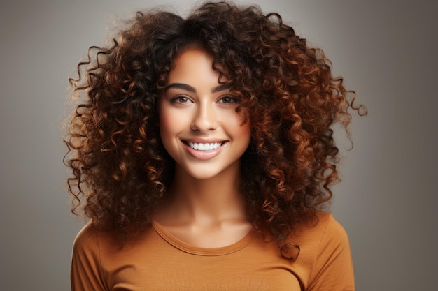 Retrato de niña feliz con peinado rizado