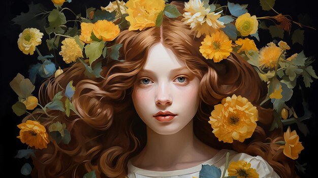 retrato de la niña con flores