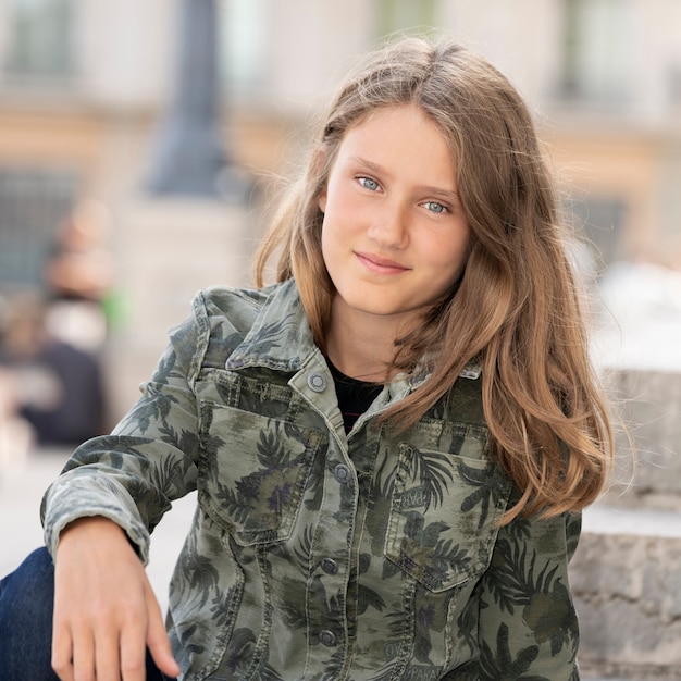 Retrato de niña hermosa al aire libre